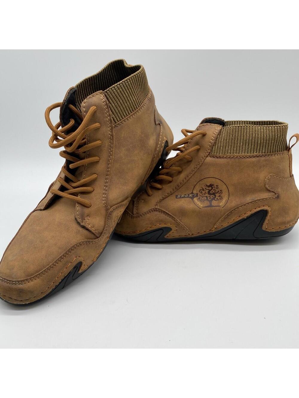 MEIION brown handmade lace-up ankle boots Walking Hiking Driving Men’s 9.5